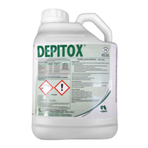 5 litre container of Depitox Selective Herbicide, a selective herbicide for broad-leaved weeds and ragwort control