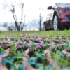 GP-Flex grass and ground protection mesh laid over a grassed access area