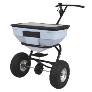 Extra large professional push spreader with rain cover and 57kg hopper