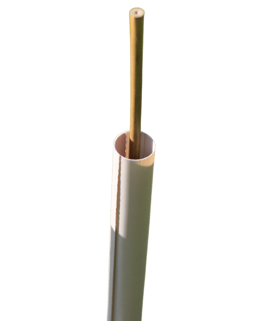 Muted brown biodegradable Vigilis Bio Hedge Wrap wrapped around a cane against a white background