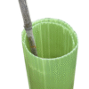 Green recyclable Vigilis Hedge Wrap wrapped around a cane, showing the open twin-walled wrap design