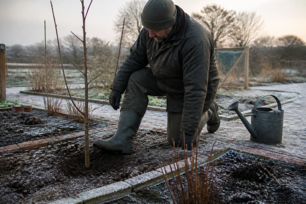 Re-firm frost-lifted plants and check your guards before deep cold sets in