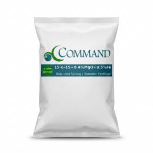 A standardised product photograph of a plain matte polythene fertiliser bag for Command Balanced Spring & Summer Fertiliser.