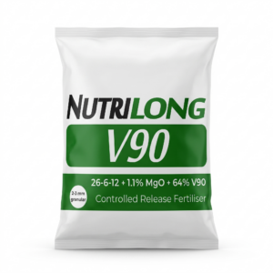 Photorealistic studio product photograph of the physical retail product "Nutrilong V90 26-6-12 + 1.1MgO + 64% V90 2-3mm"