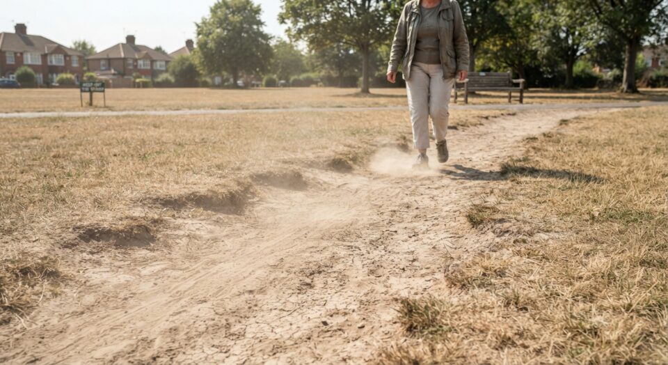 Bare soil, dust and desire lines: stabilising worn ground in a dry summer
